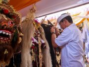 Bupati Adi Arnawa “Nyumpangin Sekar” Pralingga Ida Bhatara di Pura Kayu Putih Banjar Pasekan, Tangeb